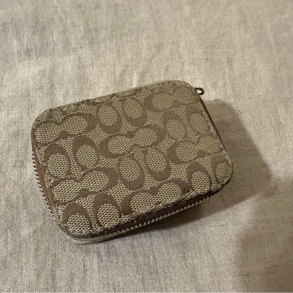Coach Signature Brown Pill Case With Gold Trim